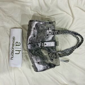 Alexis Hudson Metallic Silver Braided-Handle Shoulder Tote